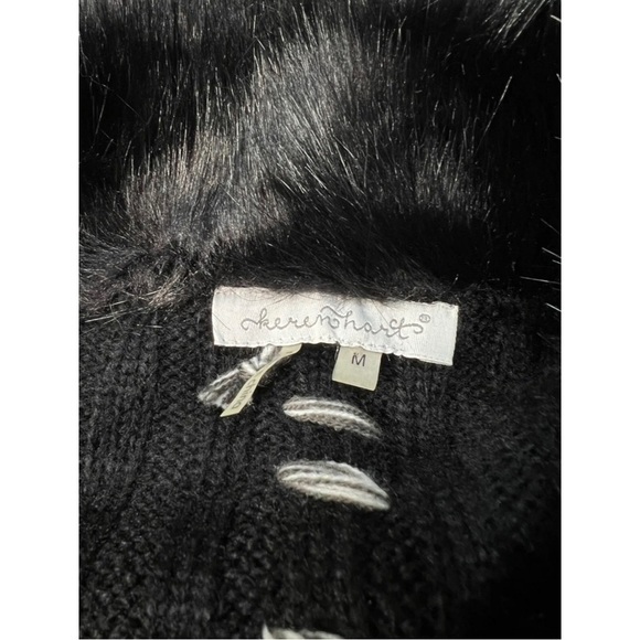 Keren Hart Sz M Long Duster Sweater Cardigan Black Faux Fur Collar NEW - Picture 7 of 12